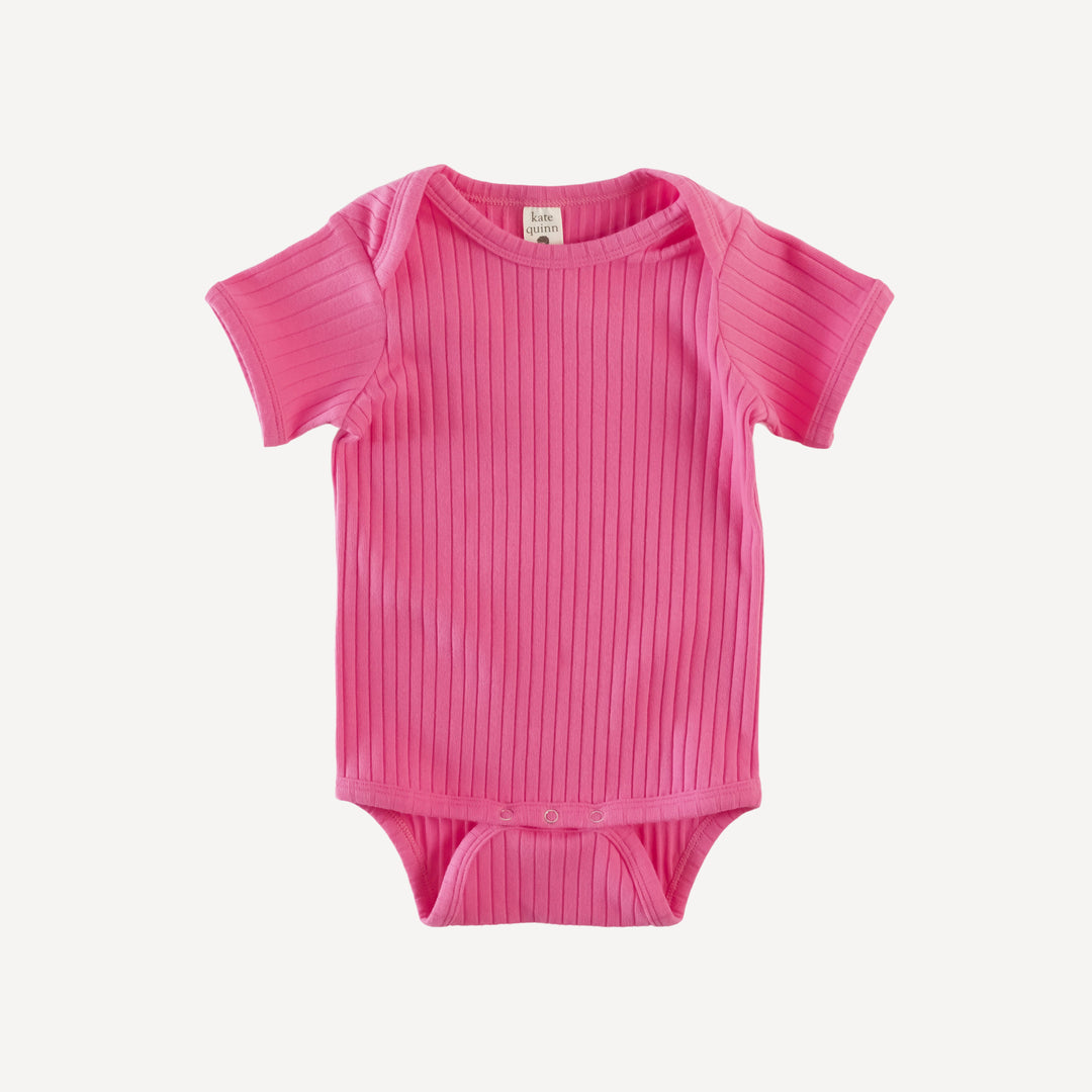 short sleeve lap neck bodysuit | hibiscus flower | organic cotton wide rib