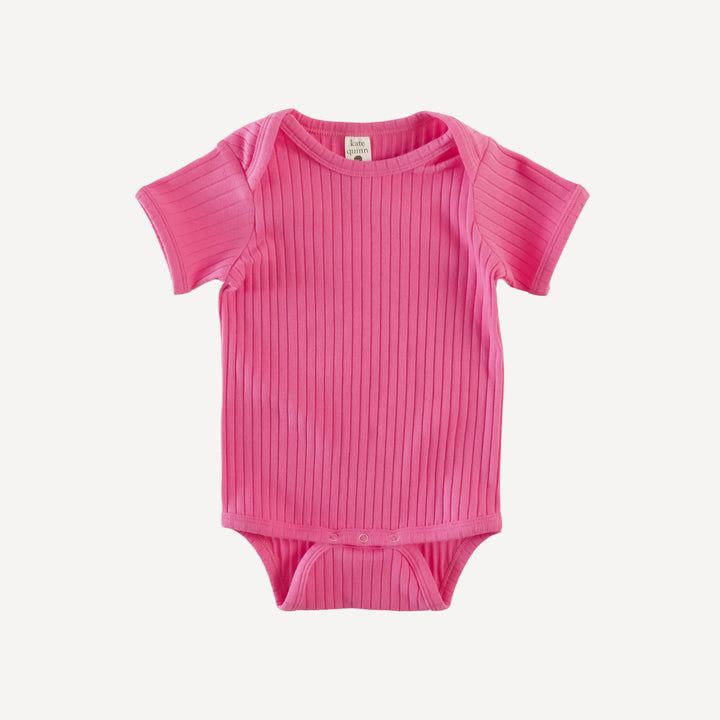 short sleeve lap neck bodysuit | hibiscus flower | organic cotton wide rib