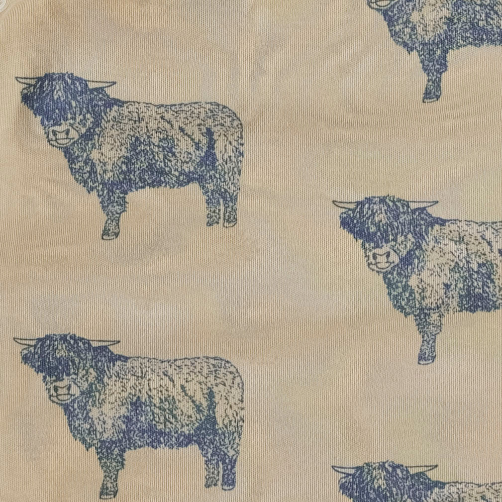 long sleeve peter pan apron dress | highland cow | organic cotton interlock
