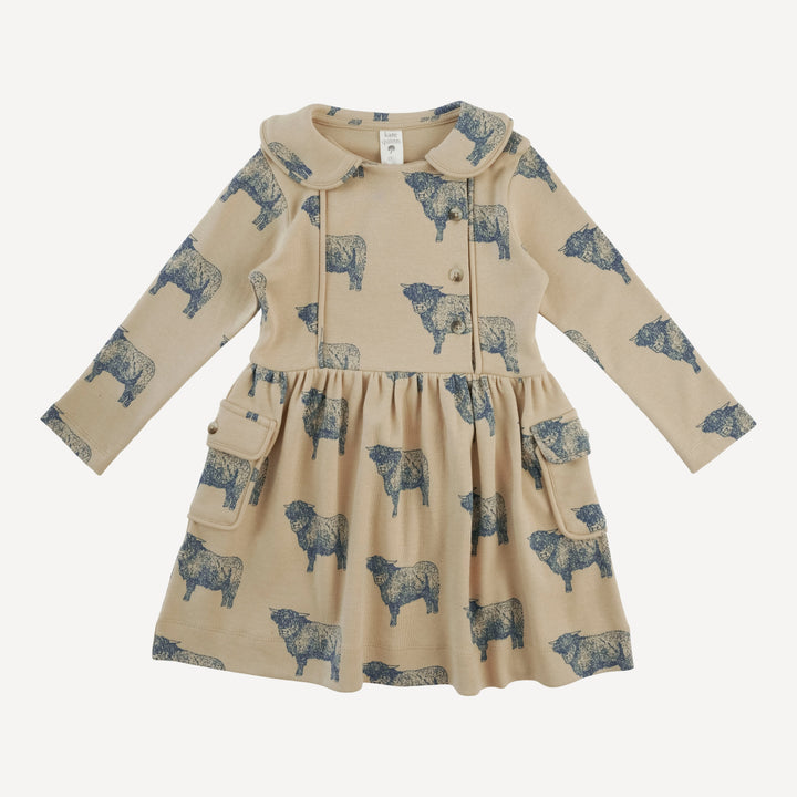 long sleeve peter pan apron dress | highland cow | organic cotton interlock