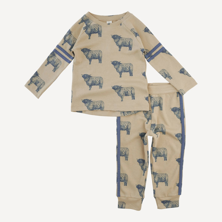 long sleeve football set | highland cow | organic cotton interlock
