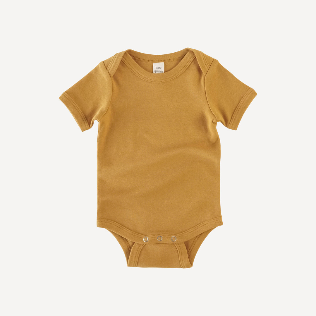 short sleeve lap neck bodysuit | honey mustard | organic cotton interlock