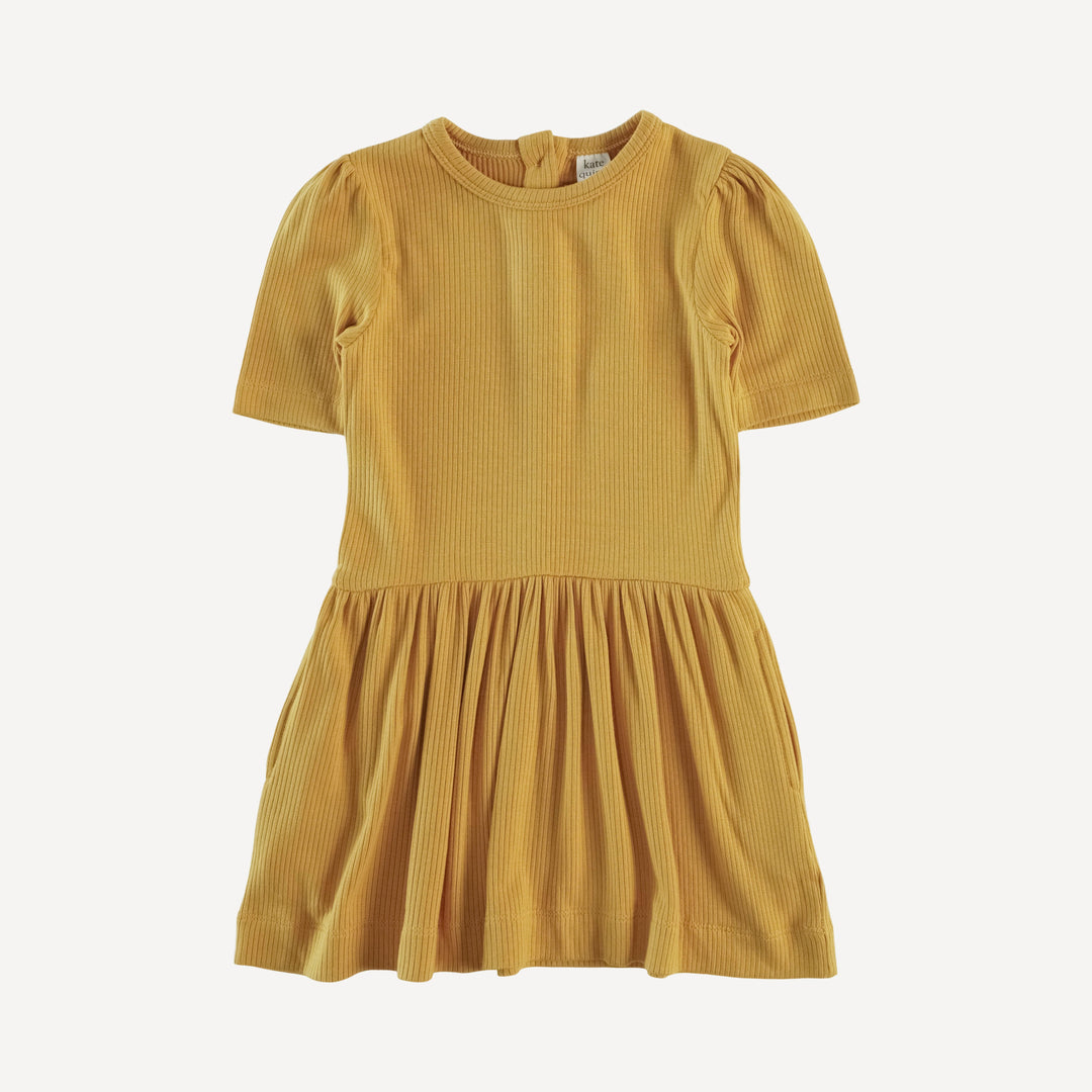 puff sleeve drop waist dress | honey mustard | modal skinny rib