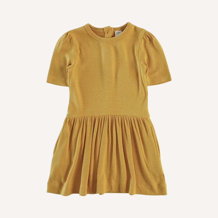 puff sleeve drop waist dress | honey mustard | modal skinny rib