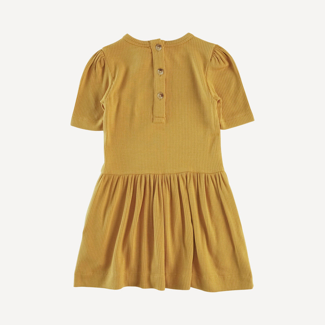 puff sleeve drop waist dress | honey mustard | modal skinny rib