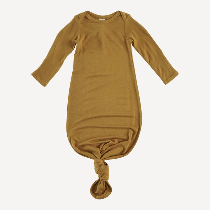 long sleeve lap neck knotted gown | honey mustard | lenzing modal