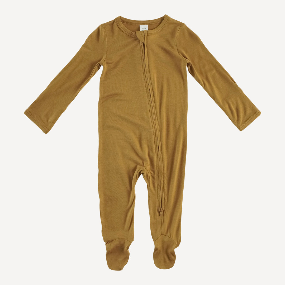 long sleeve zipper footie | honey mustard | lenzing modal