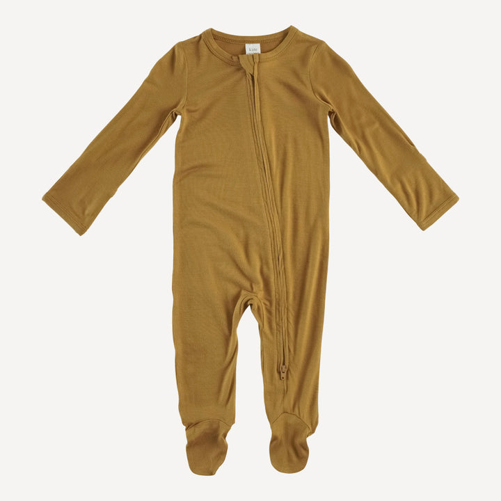 long sleeve zipper footie | honey mustard | lenzing modal