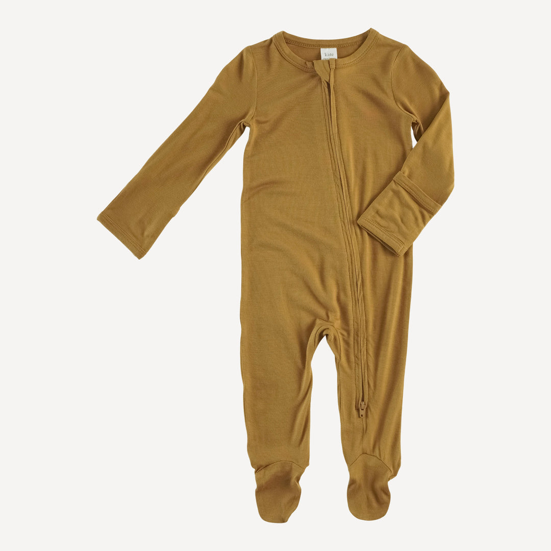 long sleeve zipper footie | honey mustard | lenzing modal