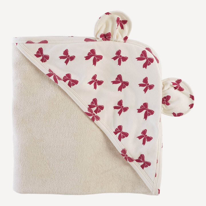 bear ear towel | red bow | organic cotton terry