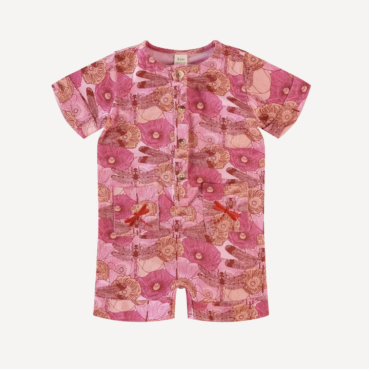short sleeve dragonfly pocket union shortie | hot pink dragonfly | bamboo