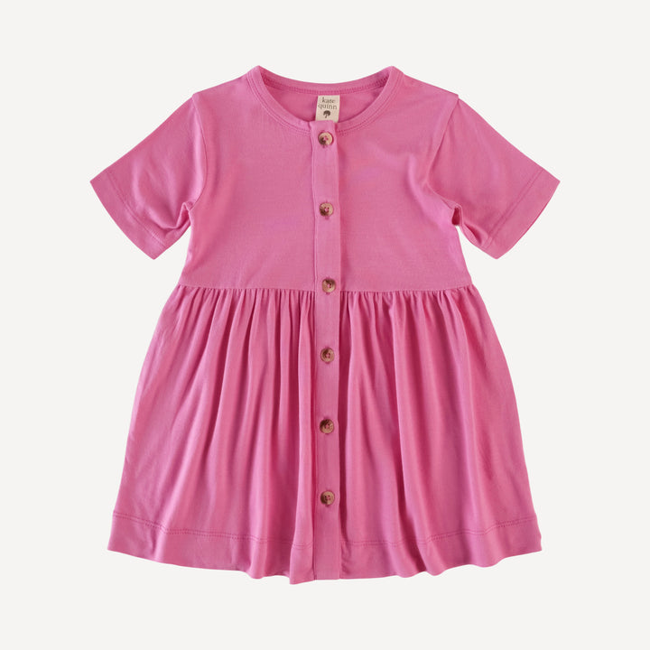 short sleeve button front dress | hot pink | bamboo