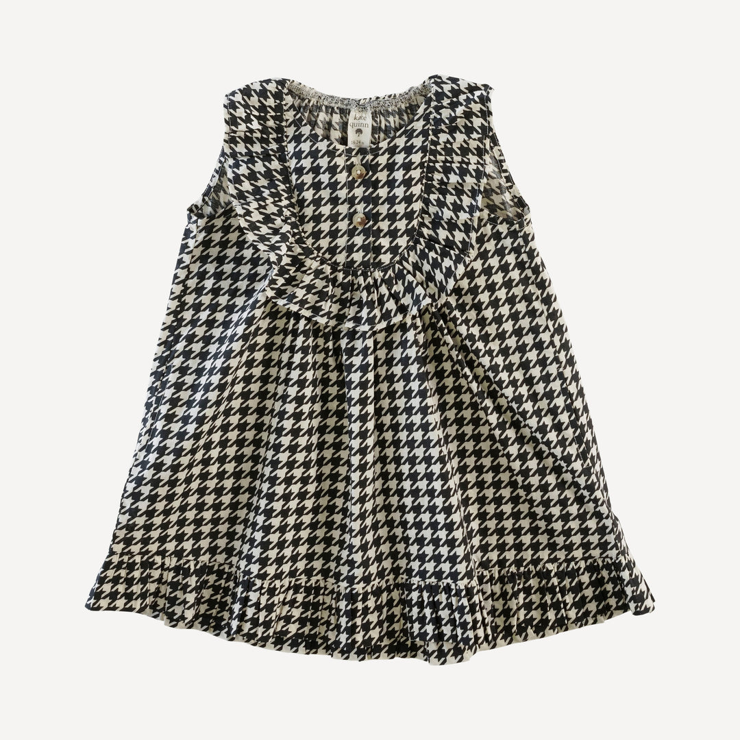 sleeveless ruffle button yoke dress | houndstooth | organic cotton woven