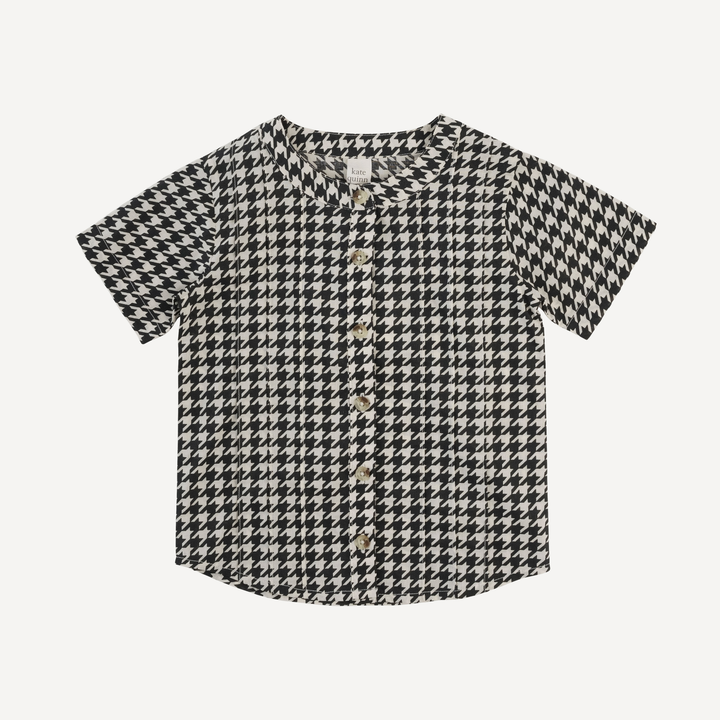 short sleeve pintuck banded collar shirt | houndstooth | organic cotton woven