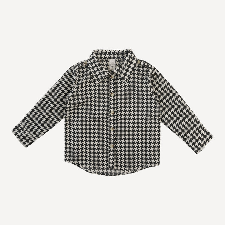 long sleeve shoulder tab button shirt | houndstooth | organic cotton woven
