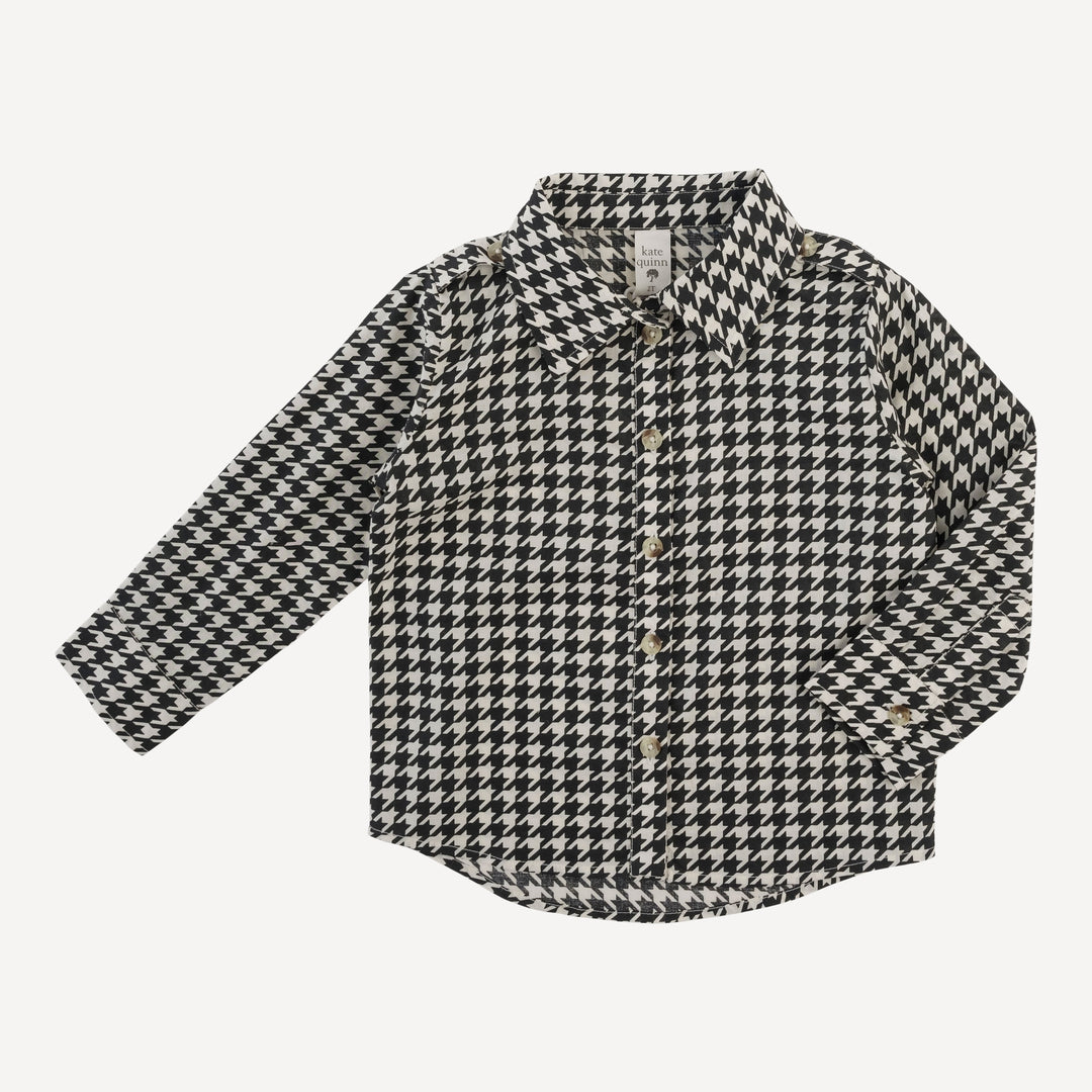 long sleeve shoulder tab button shirt | houndstooth | organic cotton woven