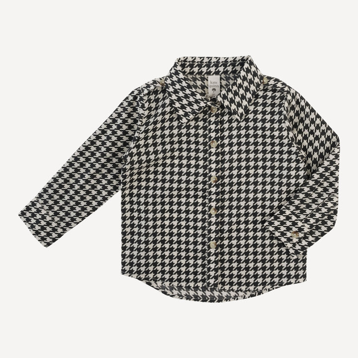 long sleeve shoulder tab button shirt | houndstooth | organic cotton woven