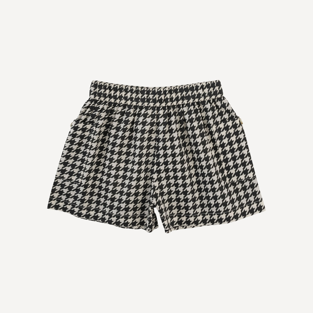 gathered bubble pocket short | houndstooth | organic cotton woven