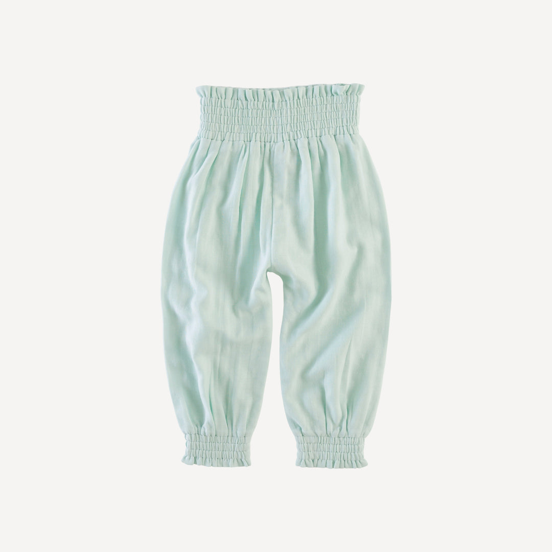 smocked waist bubble pant | ice cap | organic cotton gauze