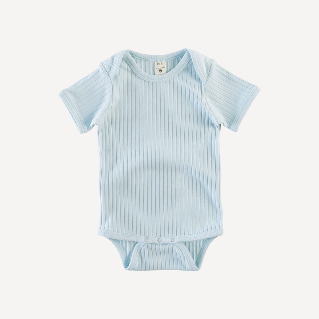 short sleeve lap neck bodysuit | illusion blue | organic cotton wide rib