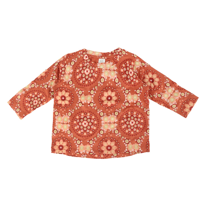 long sleeve essential boxy tee | 70s floral wallpaper | bamboo