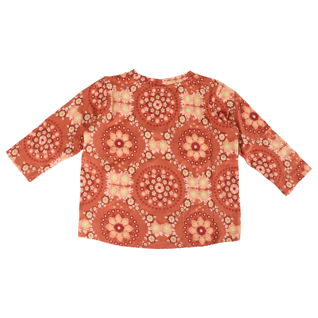 long sleeve essential boxy tee | 70s floral wallpaper | bamboo