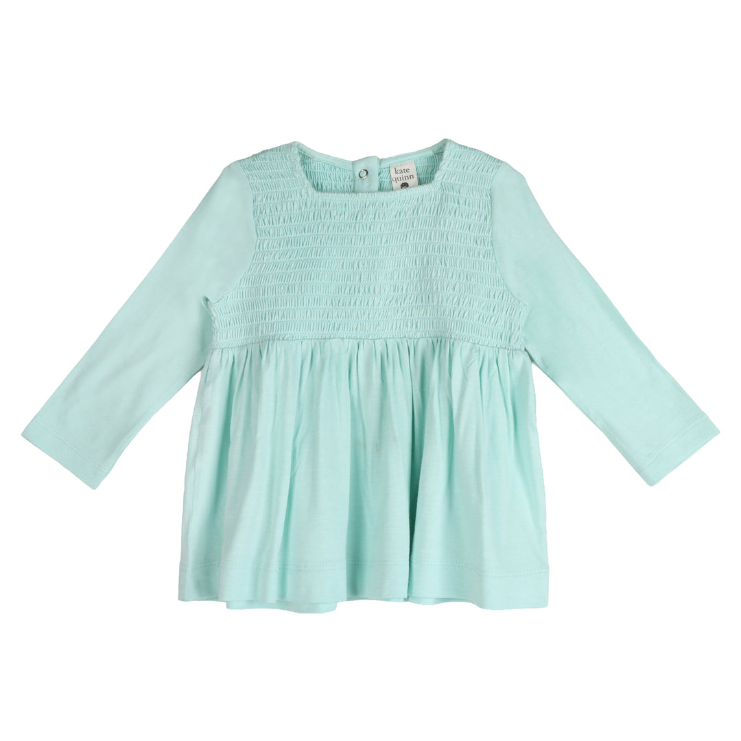 long sleeve square neck smocked top | glacier | bamboo