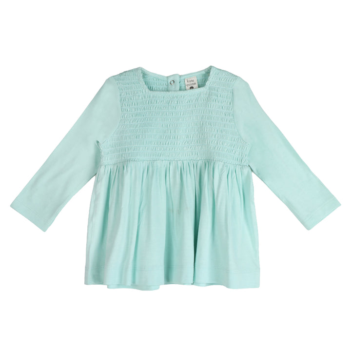 long sleeve square neck smocked top | glacier | bamboo