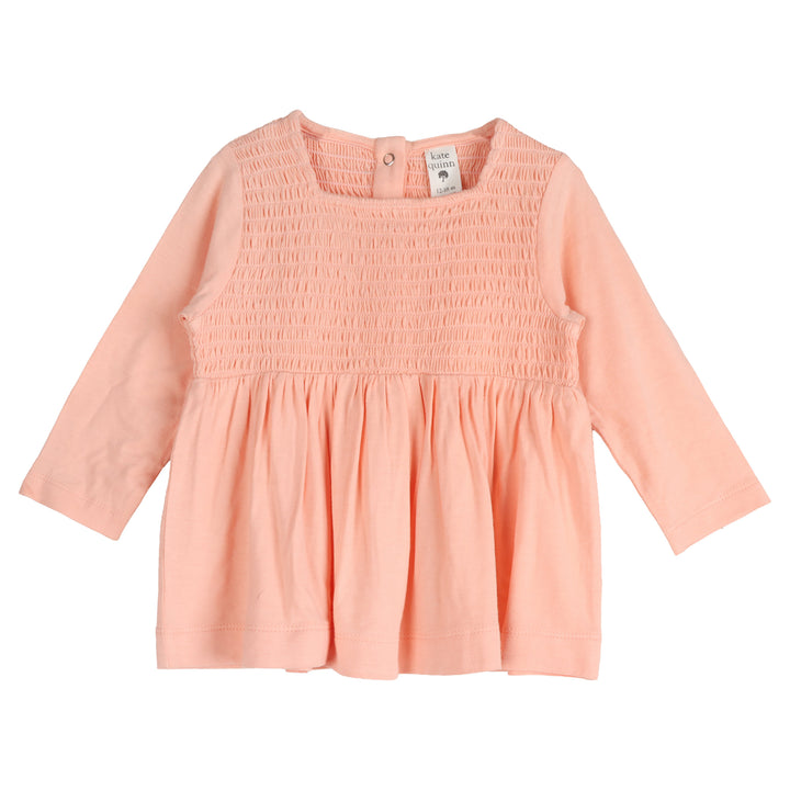 long sleeve square neck smocked top | peach parfait | bamboo