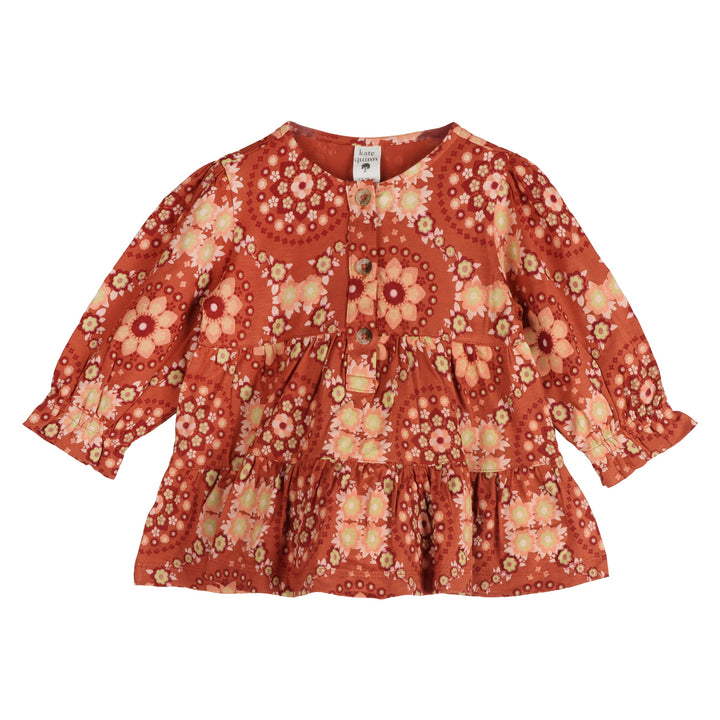 long sleeve henley prairie top | 70s floral wallpaper | bamboo