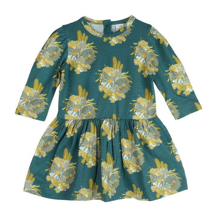 long puff sleeve drop waist dress | cactus floral | bamboo