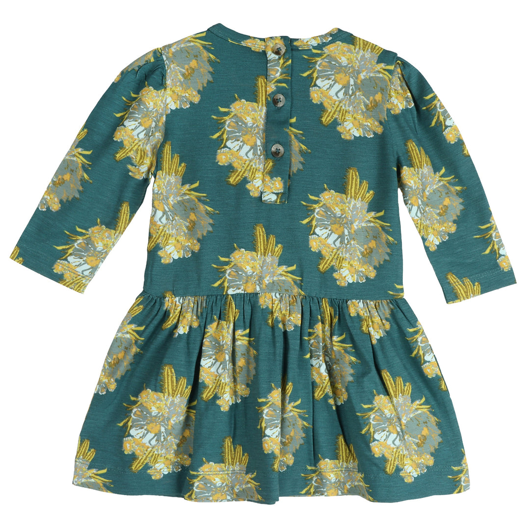 long puff sleeve drop waist dress | cactus floral | bamboo