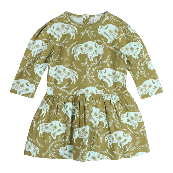 long puff sleeve drop waist dress | glacier buffalo vine | bamboo