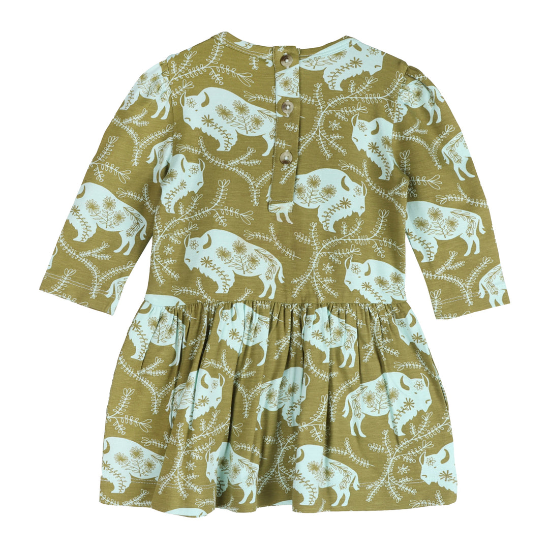 long puff sleeve drop waist dress | glacier buffalo vine | bamboo