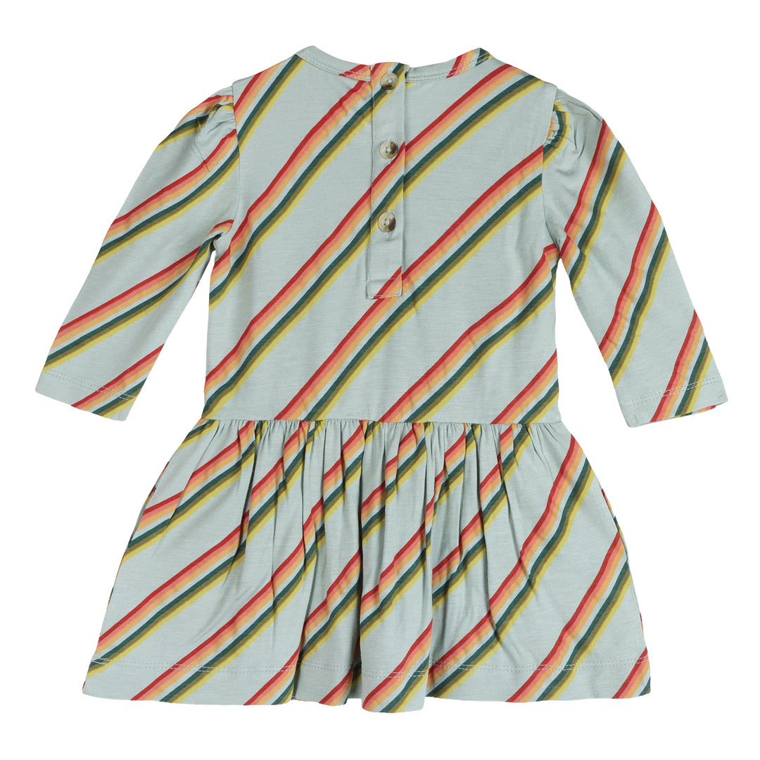 long puff sleeve drop waist dress | 70s ranch stripe | bamboo