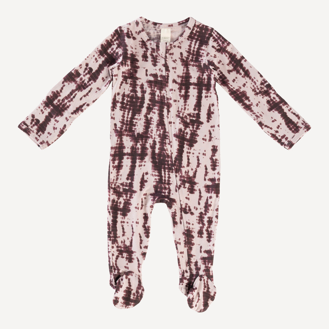 PREORDER long sleeve two way zipper footie | tanzanite shibori | modal