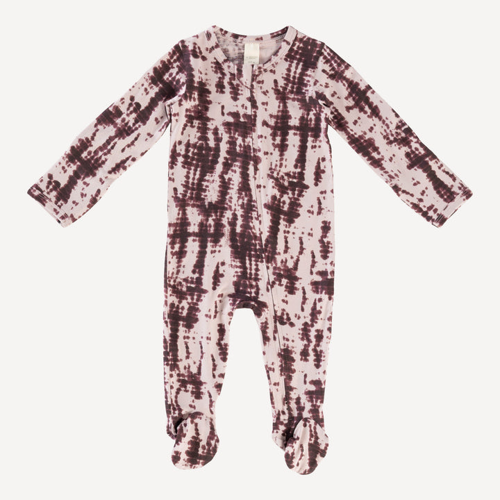 PREORDER long sleeve two way zipper footie | tanzanite shibori | modal