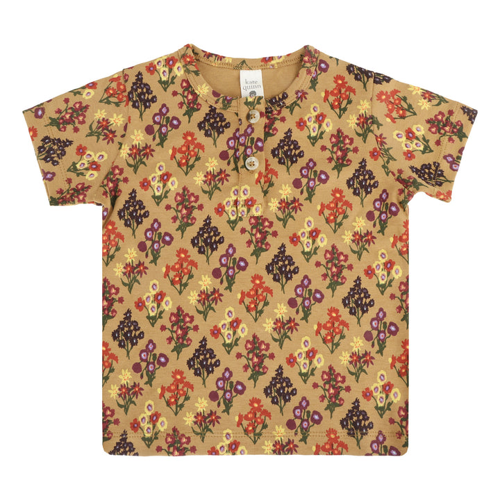 short sleeve basic henley tee | apple cinnamon floral bouquet | organic cotton interlock