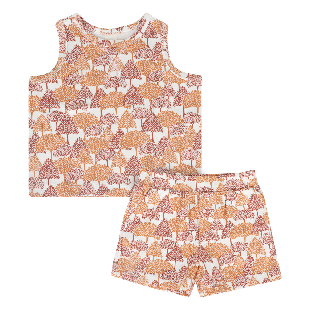 topstitch tank + relaxed short set | orange forest | organic cotton interlock
