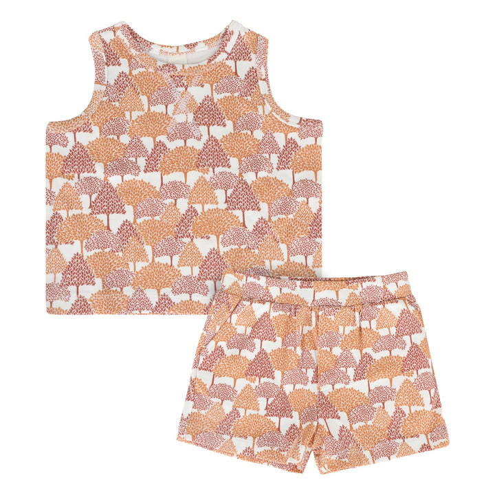 topstitch tank + relaxed short set | orange forest | organic cotton interlock