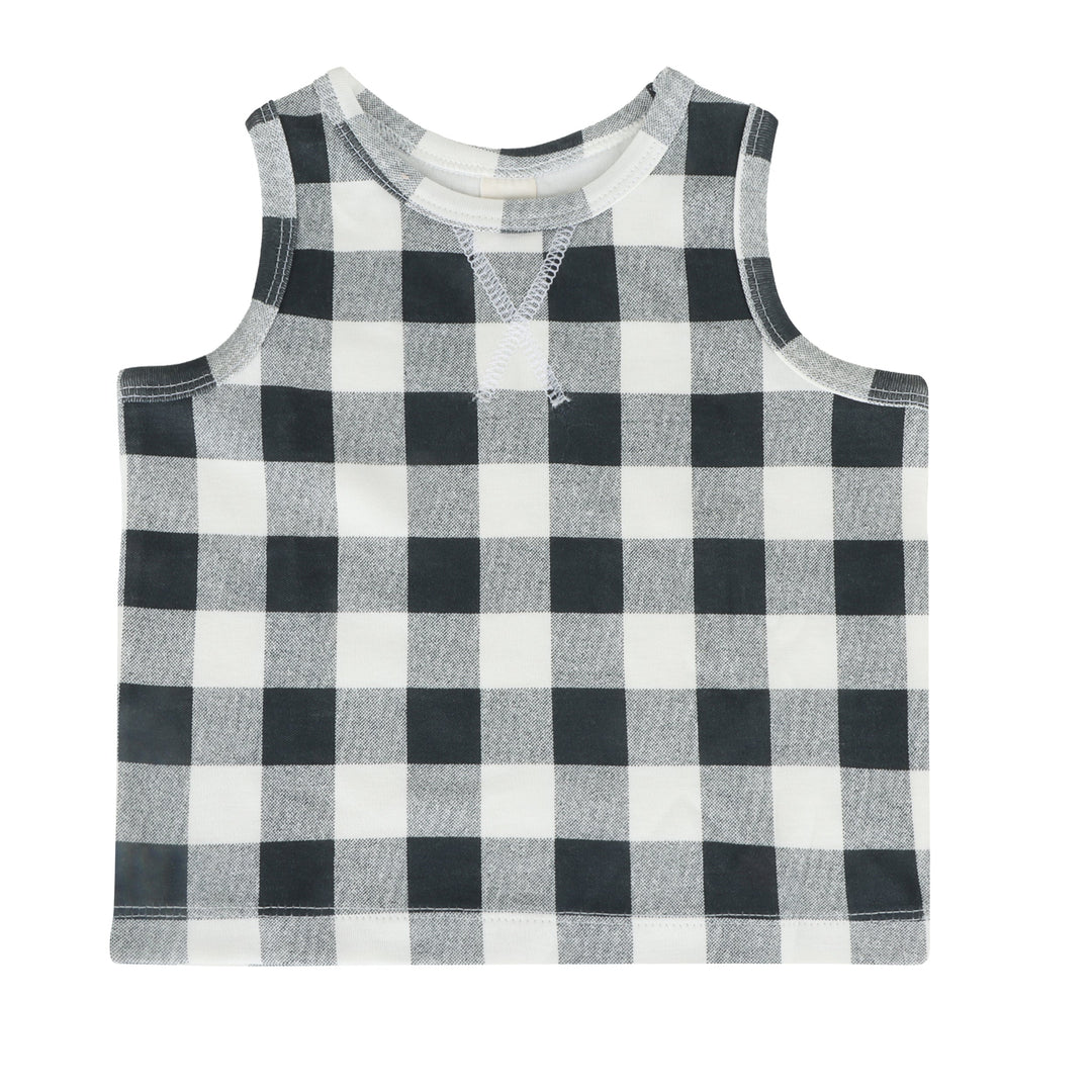 topstitch tank + relaxed short set | blue gingham | organic cotton interlock