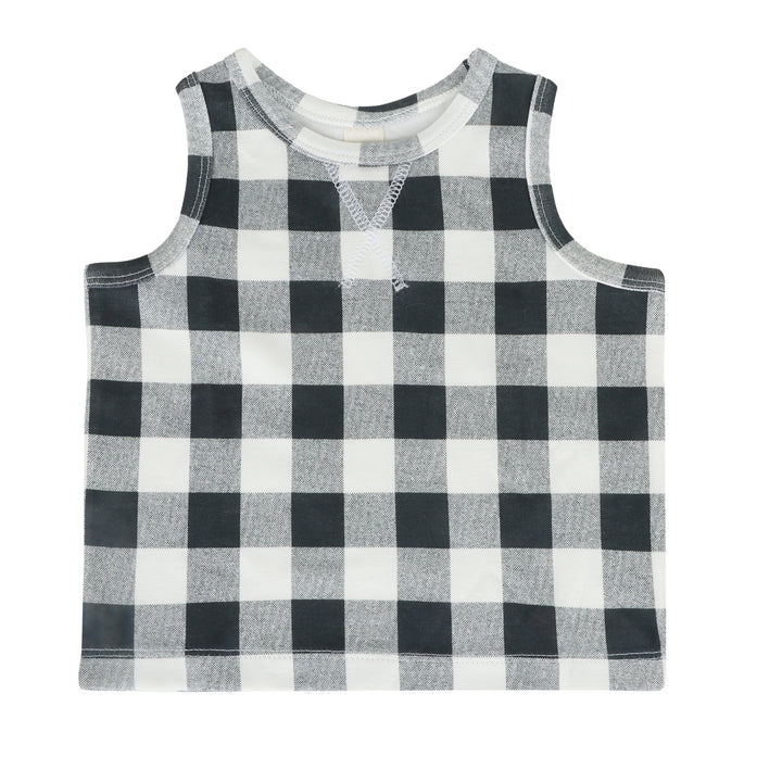 topstitch tank + relaxed short set | blue gingham | organic cotton interlock
