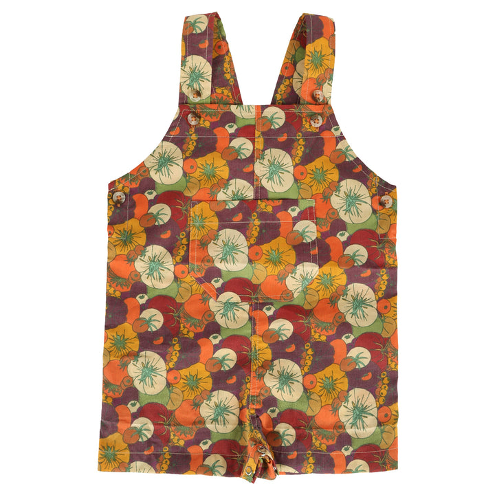 patch pocket overall shortie | heirloom tomatoes | organic cotton woven