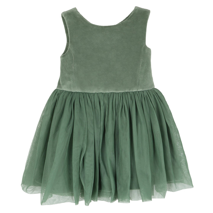 sleeveless back bow tulle dress | green bay | organic cotton velour