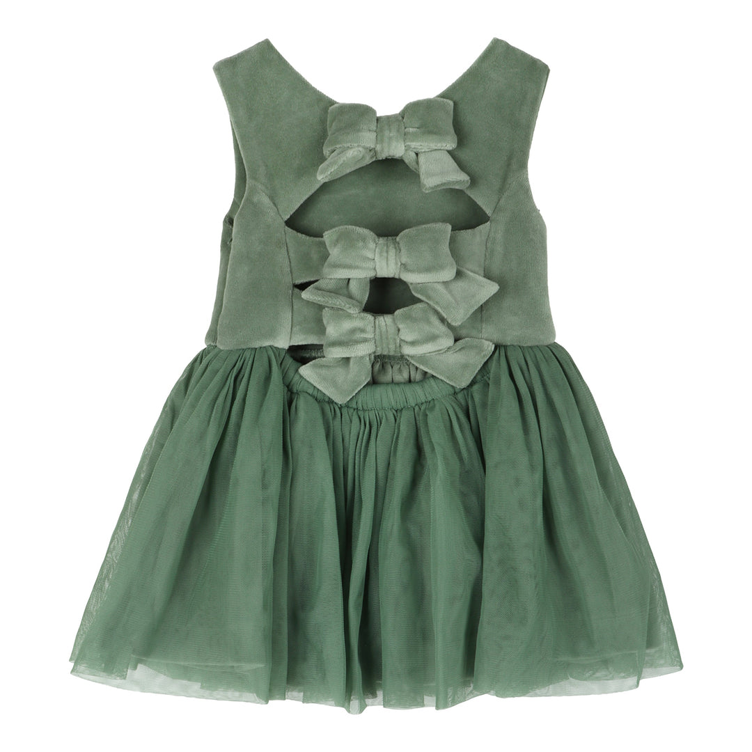 sleeveless back bow tulle dress | green bay | organic cotton velour