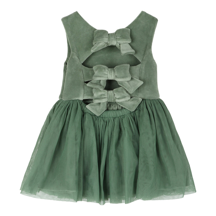 sleeveless back bow tulle dress | green bay | organic cotton velour