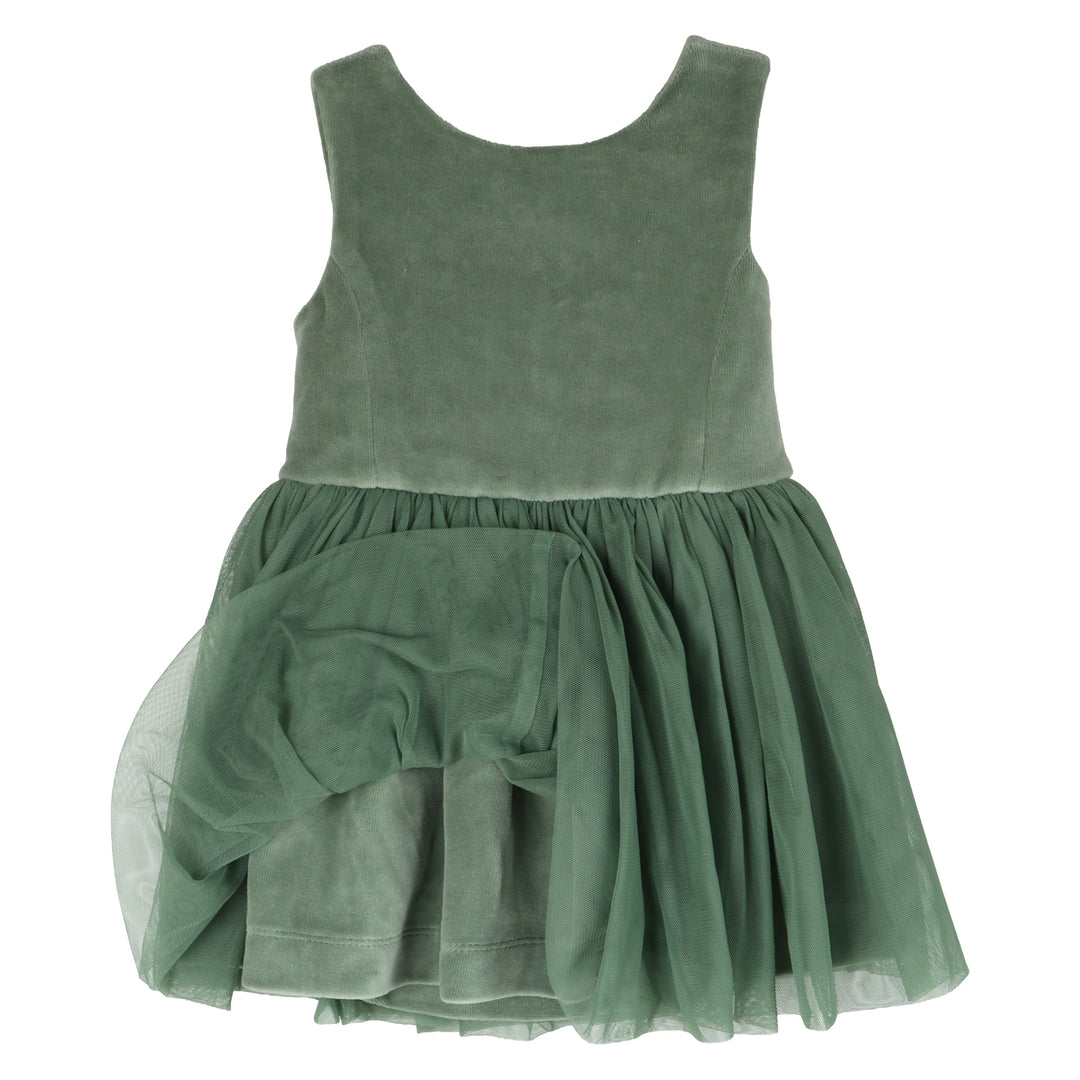 sleeveless back bow tulle dress | green bay | organic cotton velour