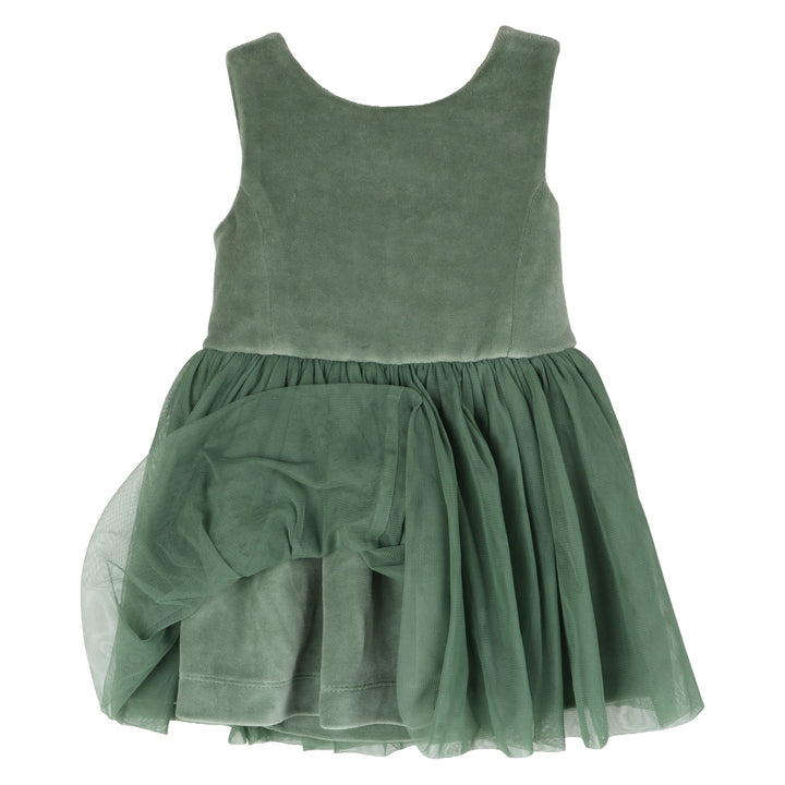 sleeveless back bow tulle dress | green bay | organic cotton velour