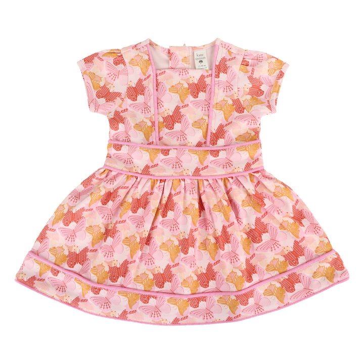 short puff sleeve piped square neck dress | small mod butterflies | organic cotton interlock