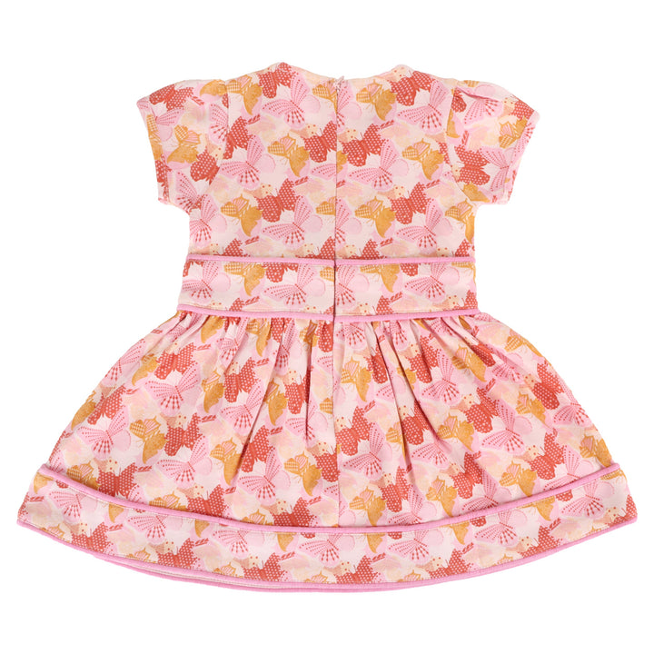 short puff sleeve piped square neck dress | small mod butterflies | organic cotton interlock